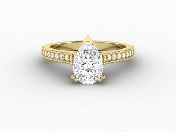 Thea 1.2 Ct Solitaire Pear Cut Engagement Ring With Side Stones