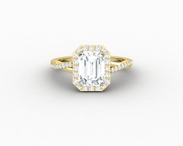 Demi 1.7 Ct Emerald Cut Halo Engagement Ring with Side Stones