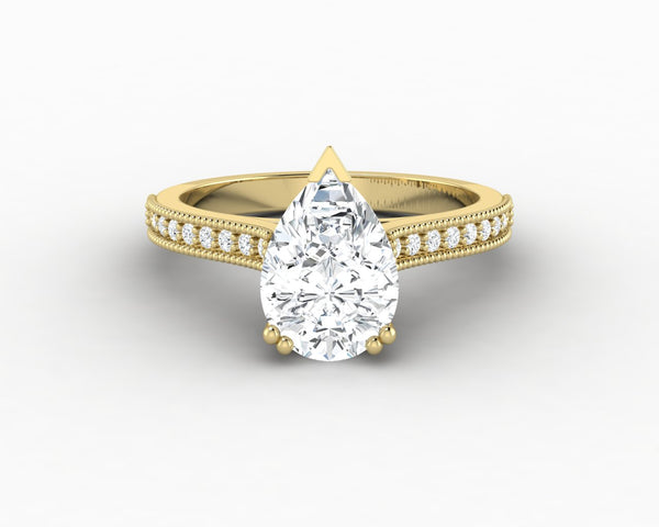 Thea 2.0 Ct Solitaire Pear Cut Engagement Ring With Side Stones