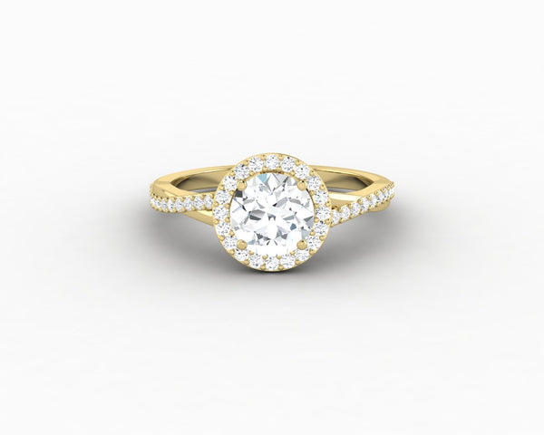 Demi 1.0 Ct Round Cut Halo Engagement Ring with Side Stones