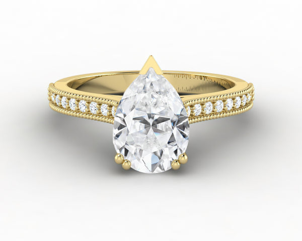 Thea 2.0 Ct Solitaire Pear Cut Engagement Ring With Side Stones