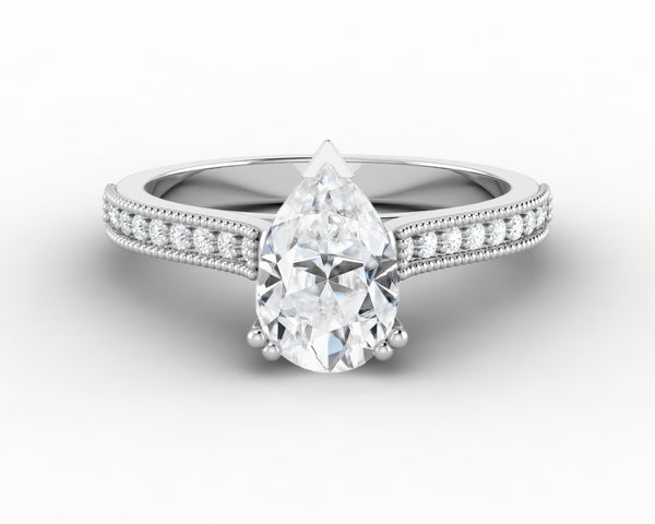 Thea 1.2 Ct Solitaire Pear Cut Engagement Ring With Side Stones