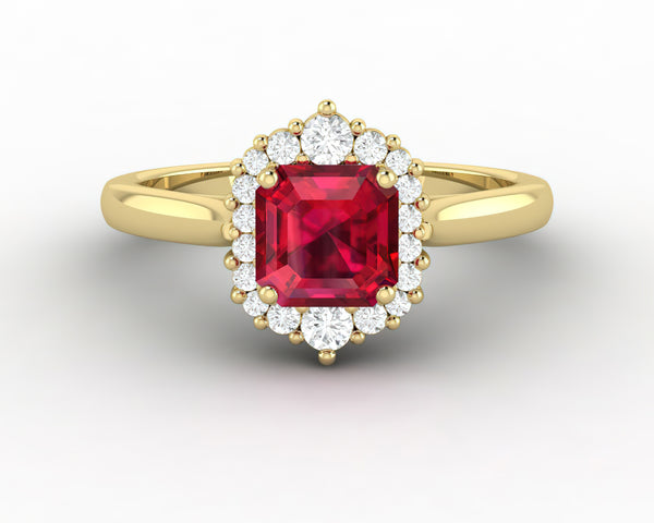 Juno 1.0 Ct Asscher Cut Halo Ruby Engagement Ring