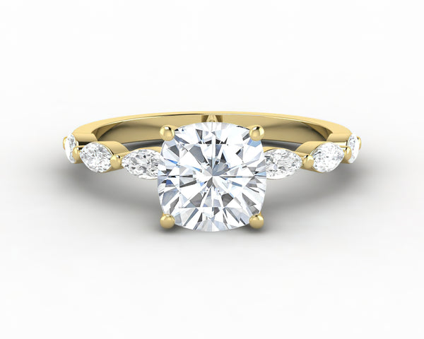 Giulia 1.5 Ct Cushion Cut Engagement Ring With Marquise Side Stones