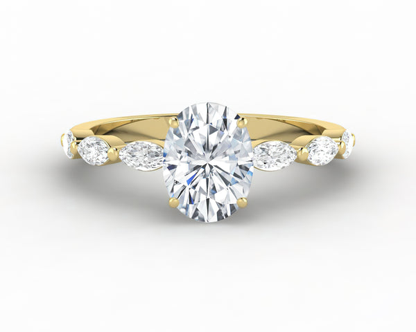 Giulia 1.0 Ct Oval Cut Engagement Ring With Marquise Side Stones