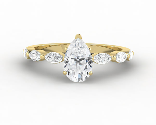 Giulia 1.0 Ct Pear Cut Engagement Ring With Marquise Side Stones