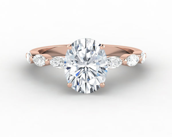 Giulia 2.0 Ct Oval Cut Engagement Ring With Marquise Side Stones