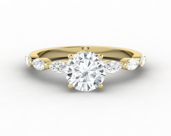 Giulia 1.0 Ct Round Cut Engagement Ring With Marquise Side Stones