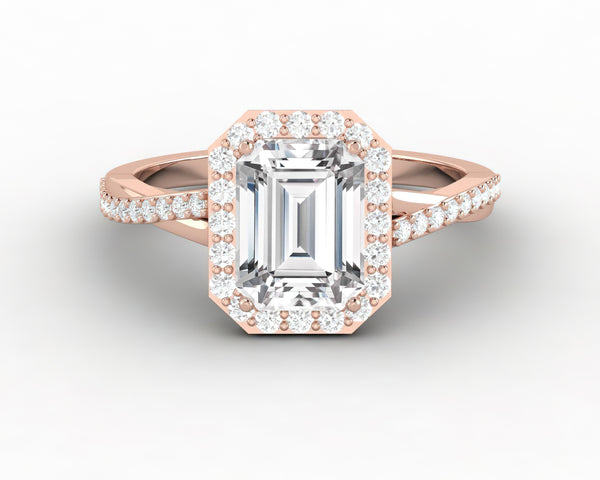 Demi 1.7 Ct Emerald Cut Halo Engagement Ring with Side Stones