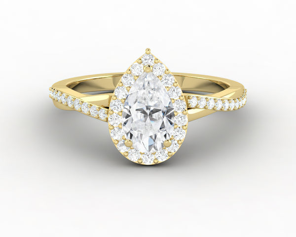 Demi 0.8 Ct Pear Cut Halo Engagement Ring with Side Stones