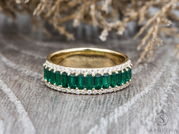 Serena 2.0 Ct Triple Row Green Emerald Half Eternity Wedding Band