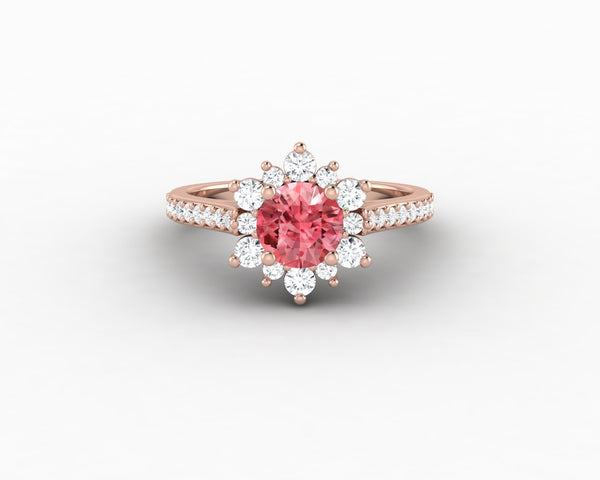 Nivis 1.5 Ct Round Cut Champagne Peach Sapphire Engagement Ring with Side Stones