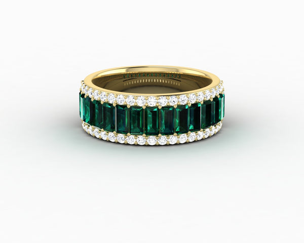 Serena 2.0 Ct Triple Row Green Emerald Half Eternity Wedding Band