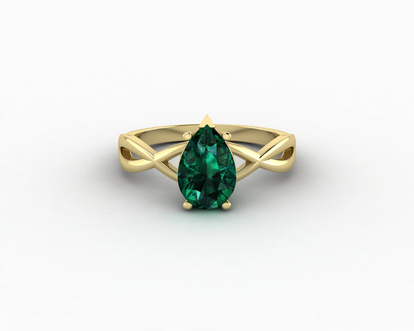 Viola 1.1 Ct Twisted Solitaire Pear Cut Green Emerald Engagement Ring