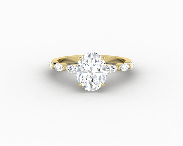 Giulia 2.0 Ct Oval Cut Engagement Ring With Marquise Side Stones