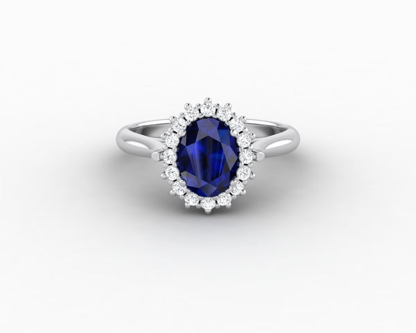 Maia 1.70 Ct Oval Cut Halo Blue Sapphire Engagement Ring