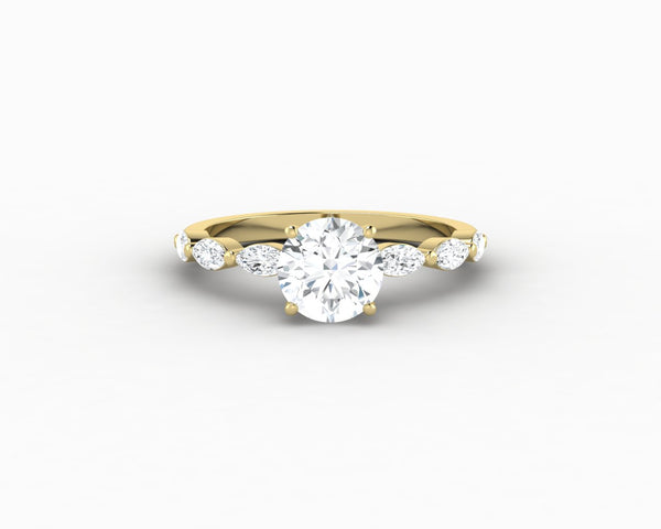 Giulia 1.0 Ct Round Cut Engagement Ring With Marquise Side Stones