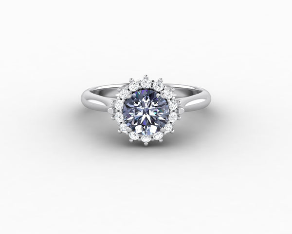 Maia 1.00 Ct Round Cut Halo Grey Moissanite Engagement Ring