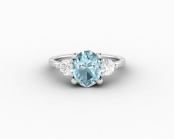 Orion Three Stone 1.75 Ct Oval Cut Natural Aquamarine Engagement Ring