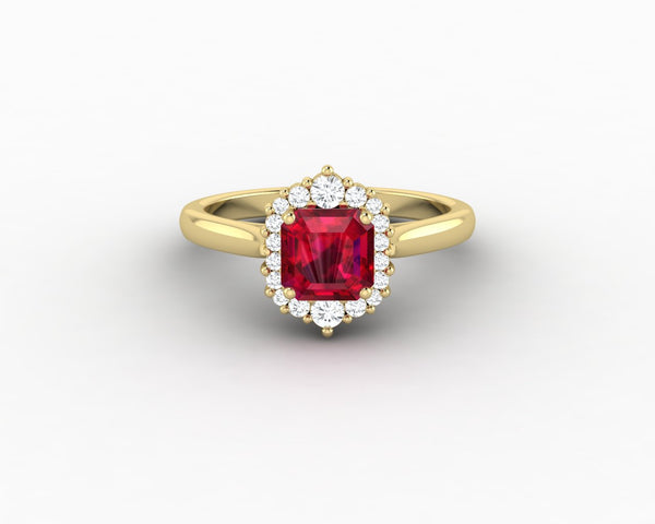 Juno 1.0 Ct Asscher Cut Halo Ruby Engagement Ring