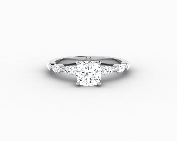 Giulia 1.0 Ct Cushion Cut Engagement Ring With Marquise Side Stones