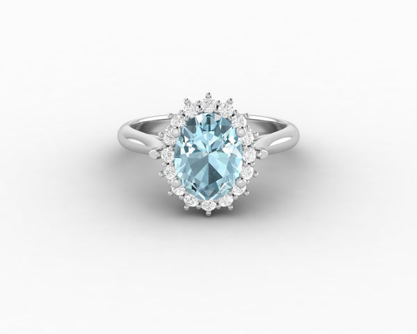 Maia 1.75 Ct Oval Cut Halo Natural Aquamarine Engagement Ring