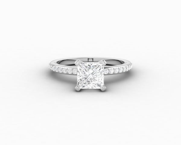 Eleonora 1.2 Ct Princess Cut Engagement Ring with Side Stones