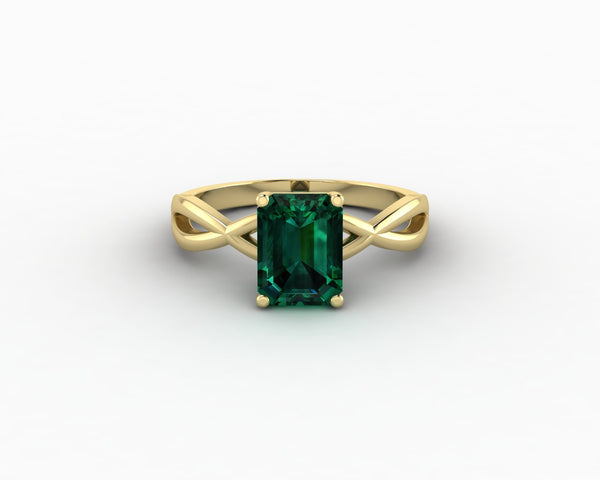 Viola 1.2 Ct Twisted Solitaire Emerald Cut Green Emerald Engagement Ring