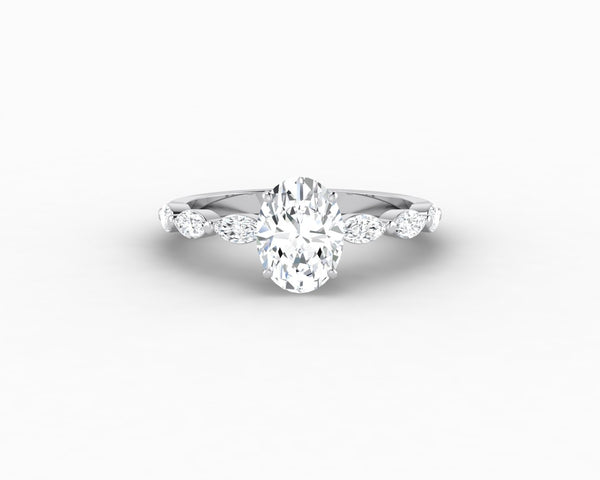 Giulia 1.0 Ct Oval Cut Engagement Ring With Marquise Side Stones