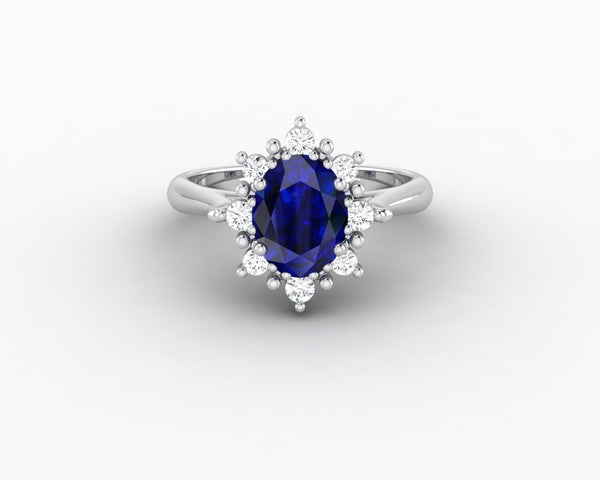 Bridget 1.5 Ct Oval Cut Halo Blue Sapphire Engagement Ring