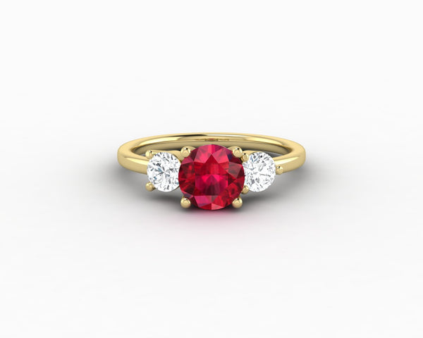 Orion Three Stone 1.35 Ct Round Cut Ruby Engagement Ring