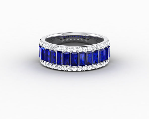 Serena 2.0 Ct Triple Row Blue Sapphire Half Eternity Wedding Band