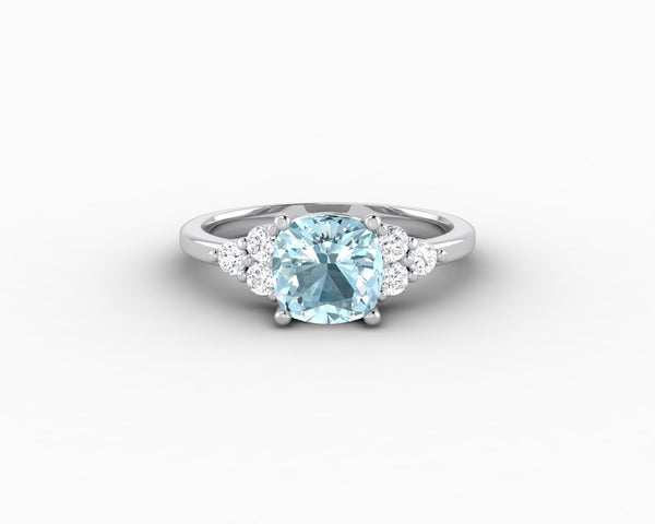 Astrid 1.5 Ct Cushion Cut Natural Aquamarine Engagement Ring