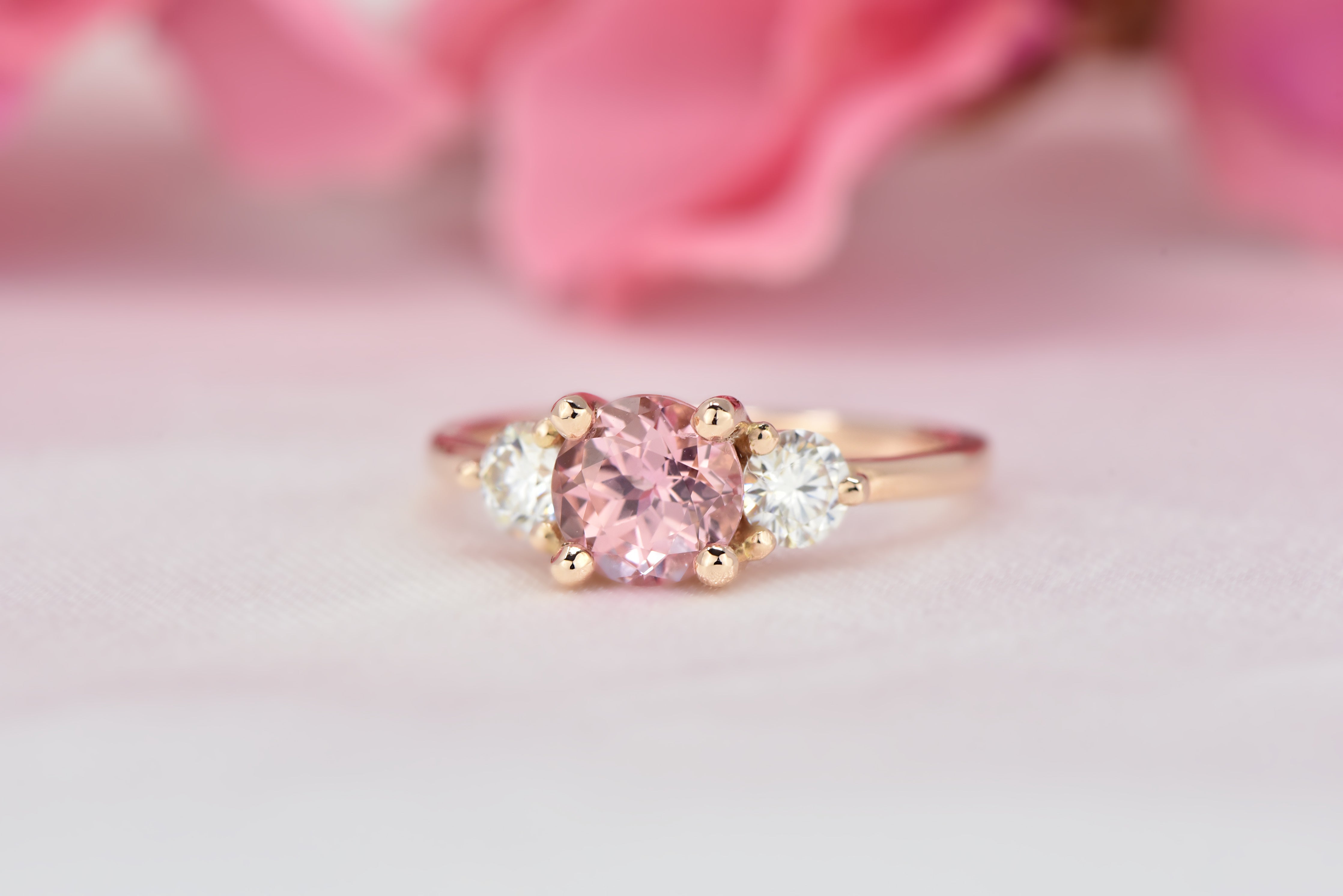 Peach sapphire sale and diamond ring