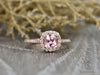 Aureola 2.0 Ct Cushion Cut Halo Chatham Champagne Peach Sapphire Engagement Ring with Side Stones