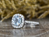 Aureola 1.5 Ct Cushion Cut Halo Aquamarine Engagement Ring with Diamond Side Stones