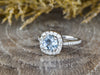 Aureola 1.5 Ct Cushion Cut Halo Aquamarine Engagement Ring with Diamond Side Stones