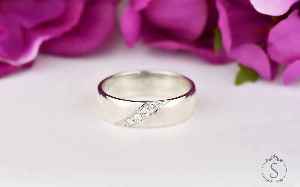 Men's diamond wedding band front top view